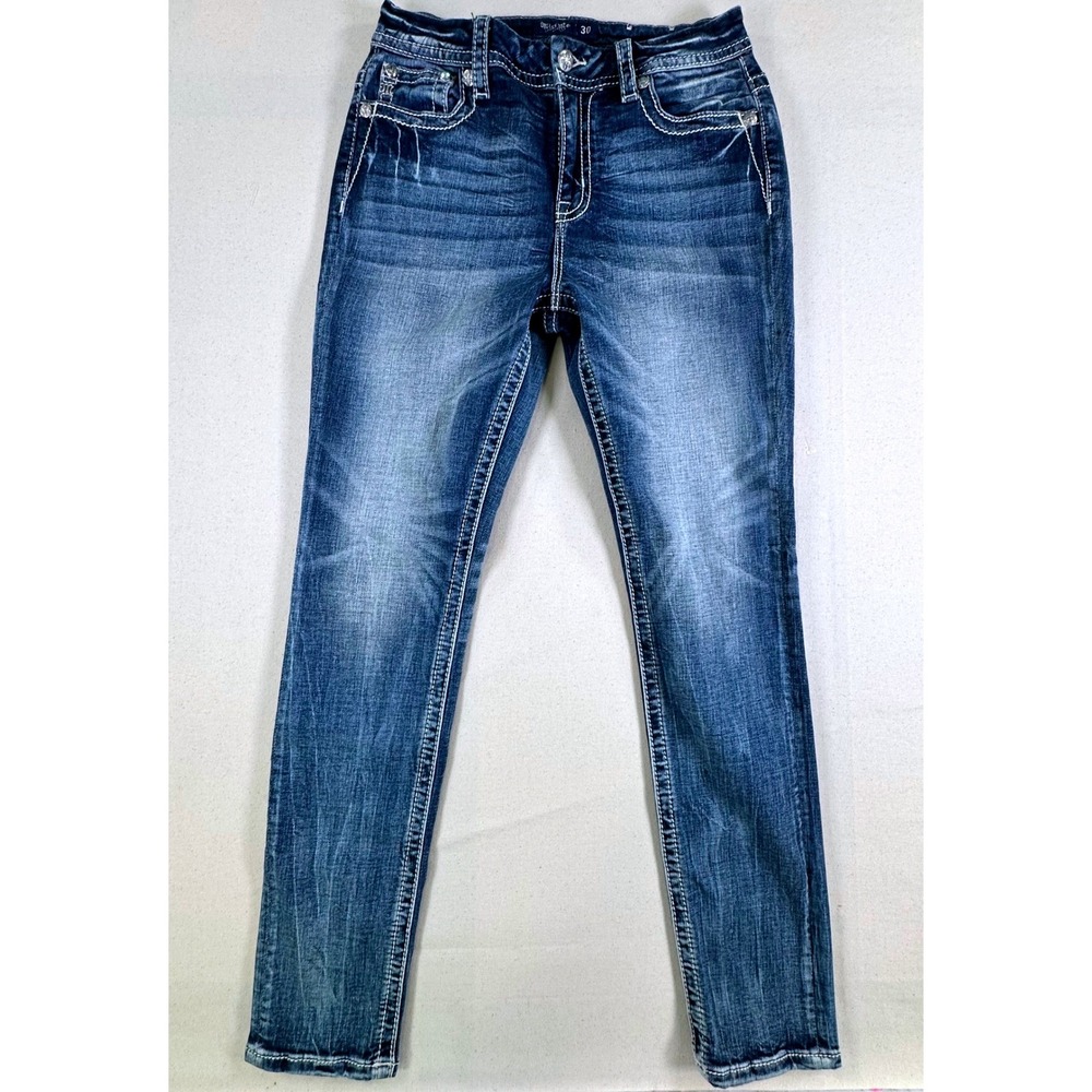 Miss Me Curvy Skinny Angel Wing Jeans Size 30 Medium Wash Embellished E3671VSR